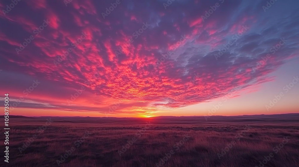 Obraz premium A vibrant morning sky filled with red tones showcases a stunning sunrise and wispy clouds at daybreak