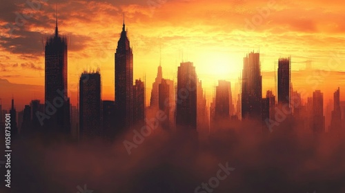 City silhouette at sunset creating an urban dreamscape