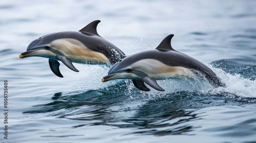 Fototapeta premium Charming dolphins swimming gracefully in the ocean
