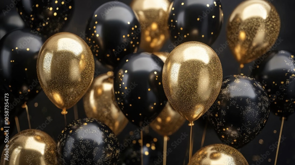Black and gold balloons for a festive celebration Black and gold balloons for a festive celebration