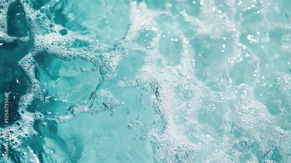 Obraz premium Closeup of serene clear water surface with splashes in a stylish mint hue Swimming pool water texture creates a fresh and modern abstract natural backdrop Color trend inspiration