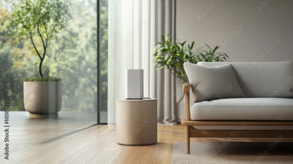 Modern living room setup with armchair, Wi-Fi router on a side table, and minimalist decor, creating a simple, connected relaxation spot Modern living room setup with armchair, Wi-Fi router on a side table, and minimalist decor, creating a simple, connected relaxation spot