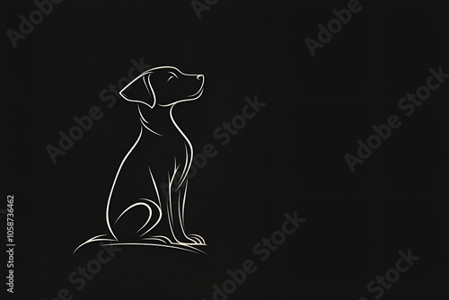 Minimalist dog logo on black background with copy space photo