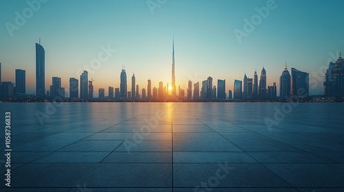 Manhattan, Dubai, Shanghai, and Hong Kong City Centers with Platforms, Roads, Parking Lots, and Brick Pavements for Car Advertisement Background