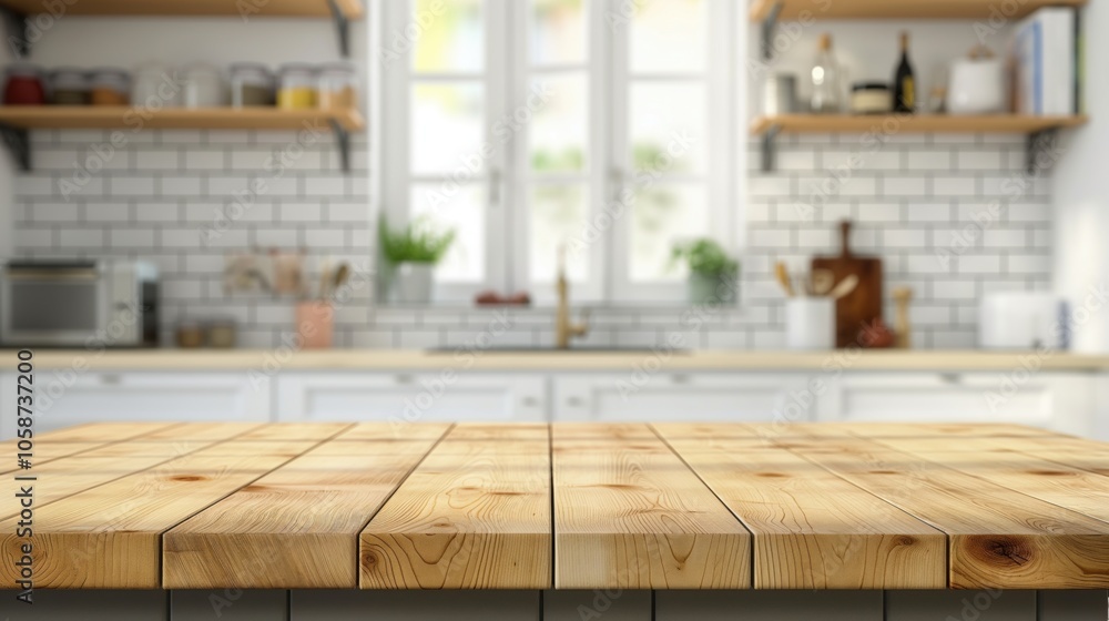 empty beautiful wood table top counter modern kitchen interior in clean and bright. empty beautiful wood table top counter modern kitchen interior in clean and bright.