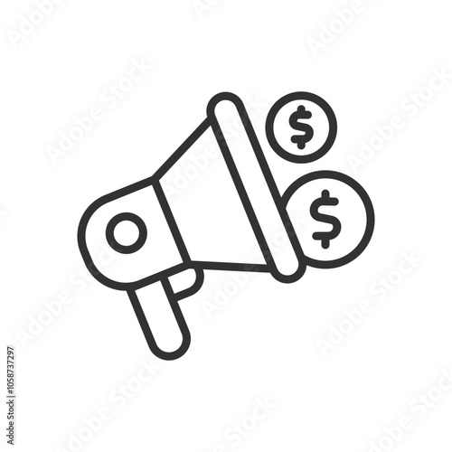 Shill icon in line design. Shill, promotion, marketing, influence, advertising, deception, endorsement on white background vector. Shill editable stroke icon