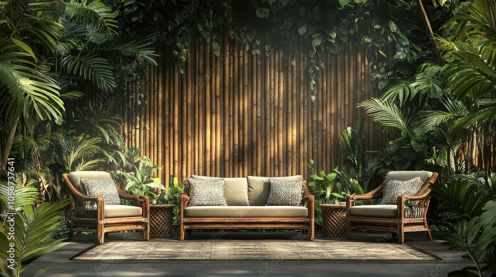 Bamboo backdrop featuring tropical patio furniture Bamboo backdrop featuring tropical patio furniture