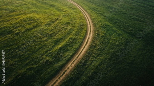 Dirt road in the green field 