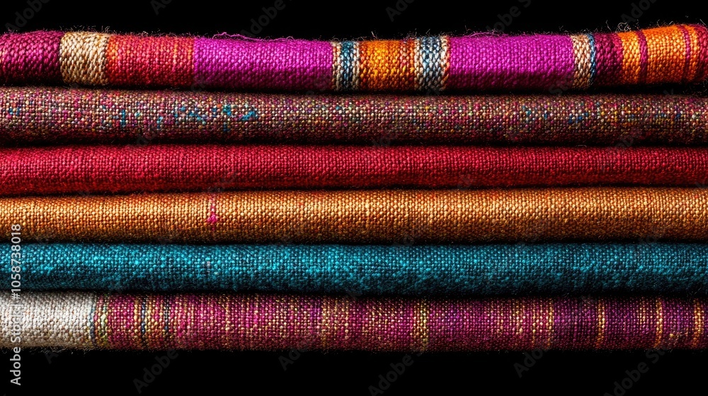 A stack of vibrant fabrics layered together featuring ample space for text or graphics A stack of vibrant fabrics layered together featuring ample space for text or graphics