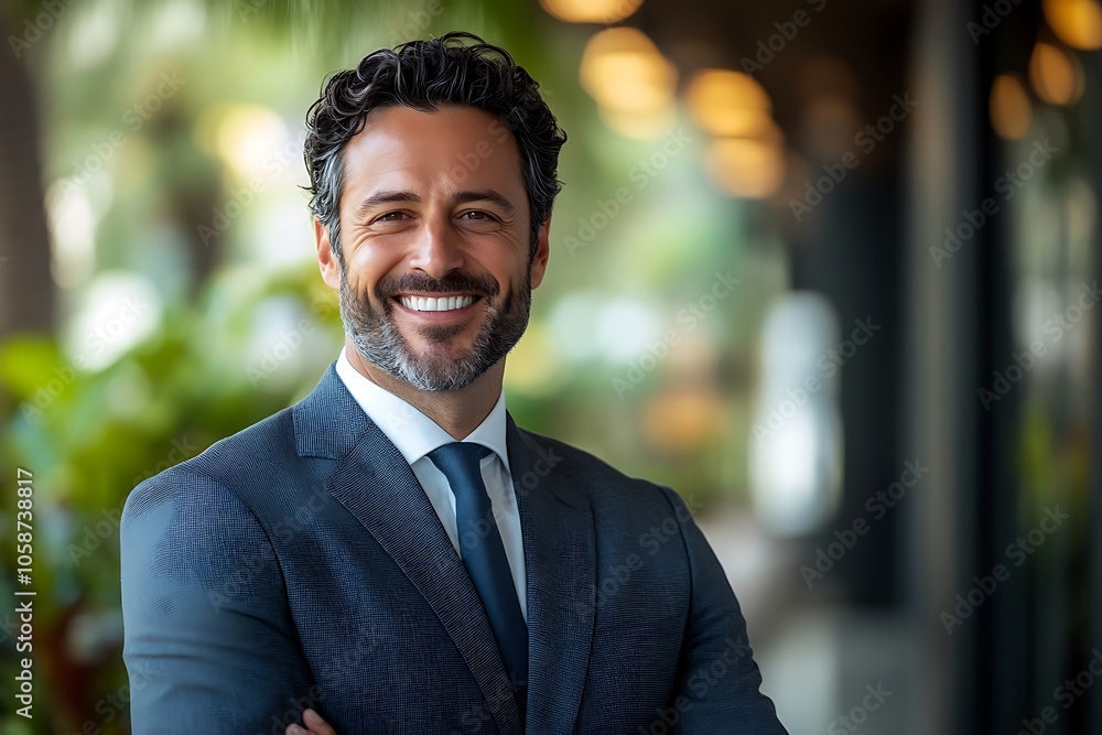 Confident Man in Blue Suit Smiling, Successful Business Professional Portrait Confident Man in Blue Suit Smiling, Successful Business Professional Portrait