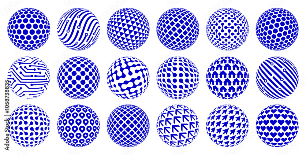 Abstract globe planet collection in different style. 3D spheres logo set, geometric shapes collection. Abstract globe planet collection in different style. 3D spheres logo set, geometric shapes collection.
