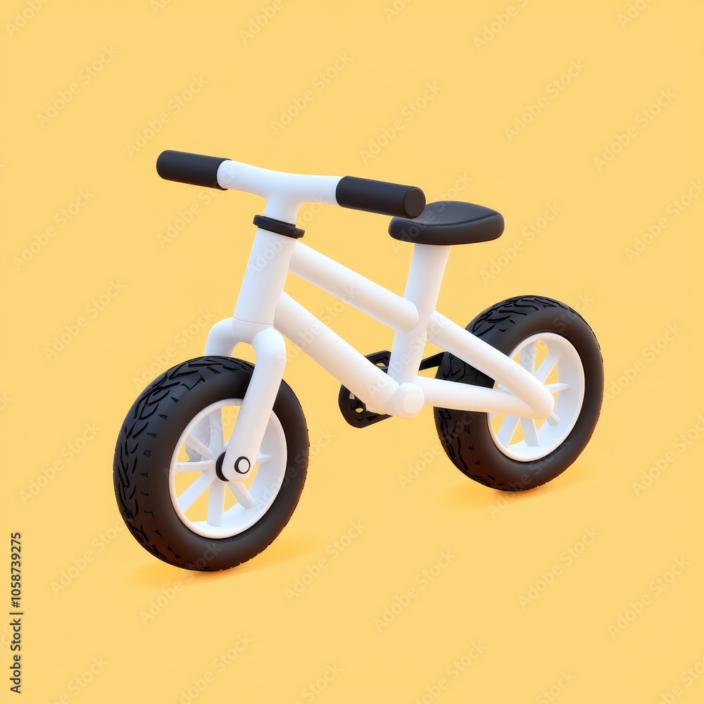 White Toy Bicycle on Yellow Background White Toy Bicycle on Yellow Background