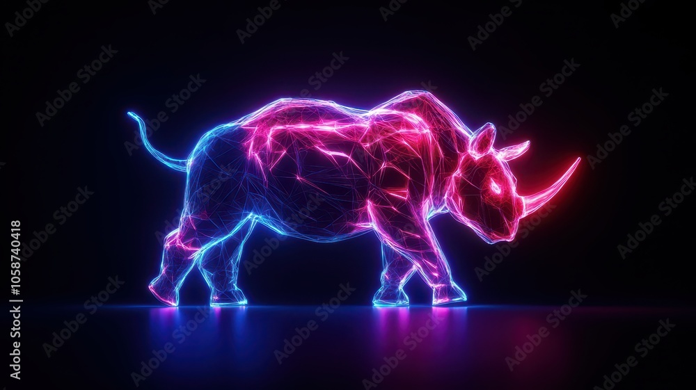 Obraz premium Holographic Animal in Abstract Neon: A Vibrant Fusion of Color and Imagination