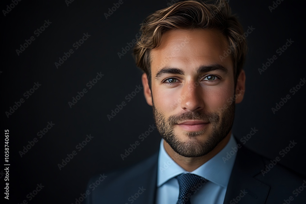 Confident Man in Suit and Tie - Focused Expression, Clean Shaven Confident Man in Suit and Tie - Focused Expression, Clean Shaven