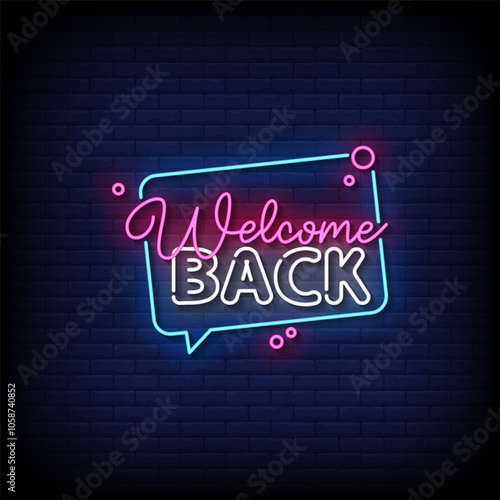 welcome back neon sign vector with brick wall background