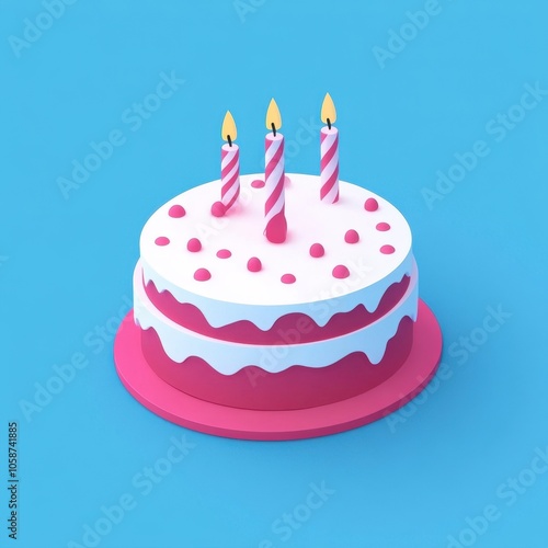 Vibrant Birthday Cake with Lit Candles on Bright Blue Background