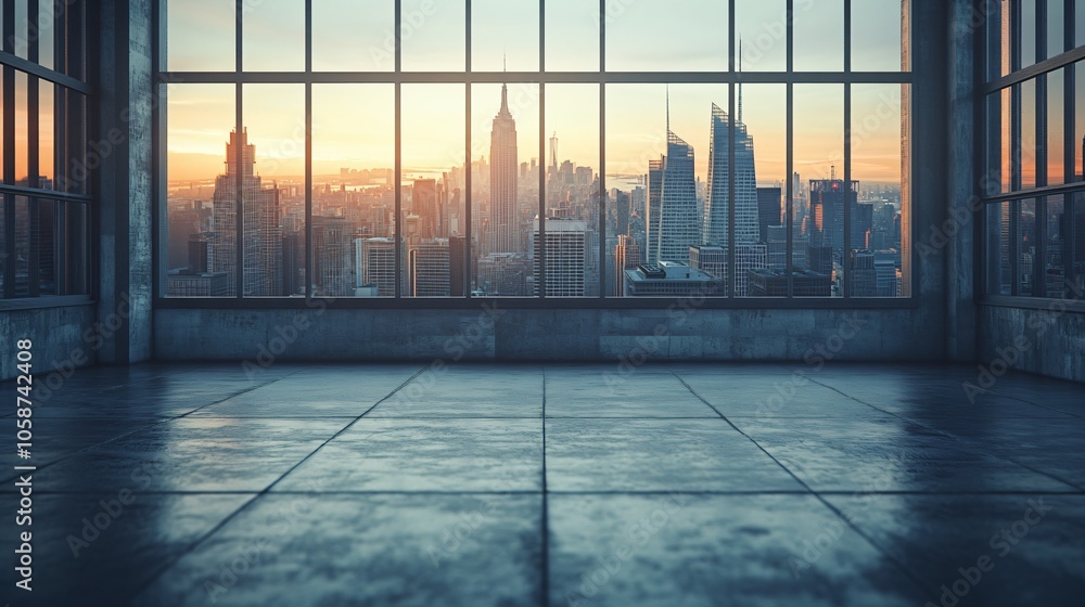 Fototapeta premium Manhattan, Dubai, Shanghai, and Hong Kong City Centers with Platforms, Roads, Parking Lots, and Brick Pavements for Car Advertisement Background