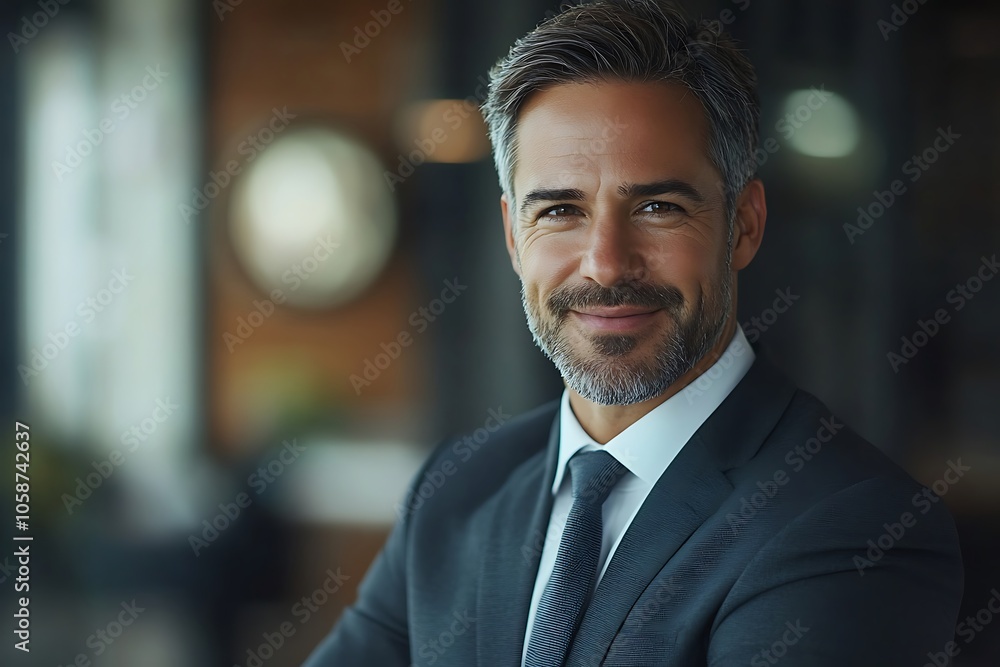 Confident Mature Businessman in Navy Blue Suit with Beard and Smile Headshot Confident Mature Businessman in Navy Blue Suit with Beard and Smile Headshot