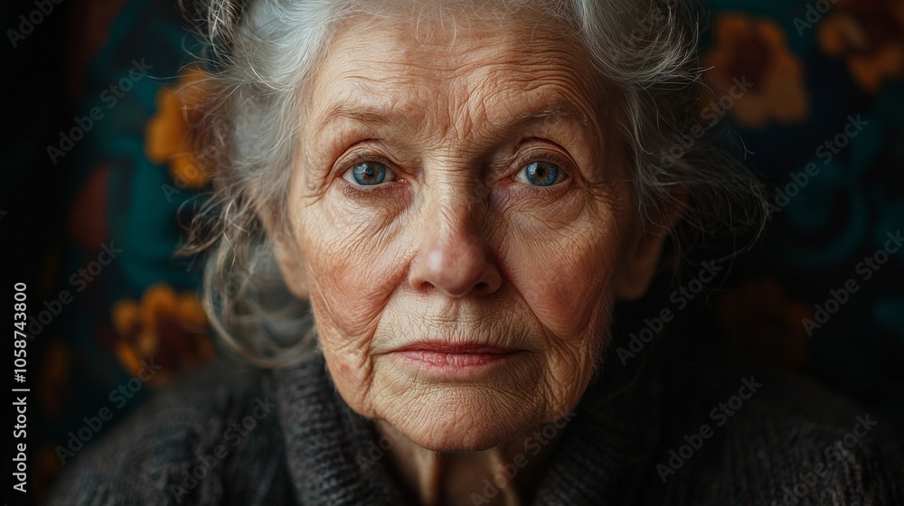 A woman with blue eyes and gray hair A woman with blue eyes and gray hair