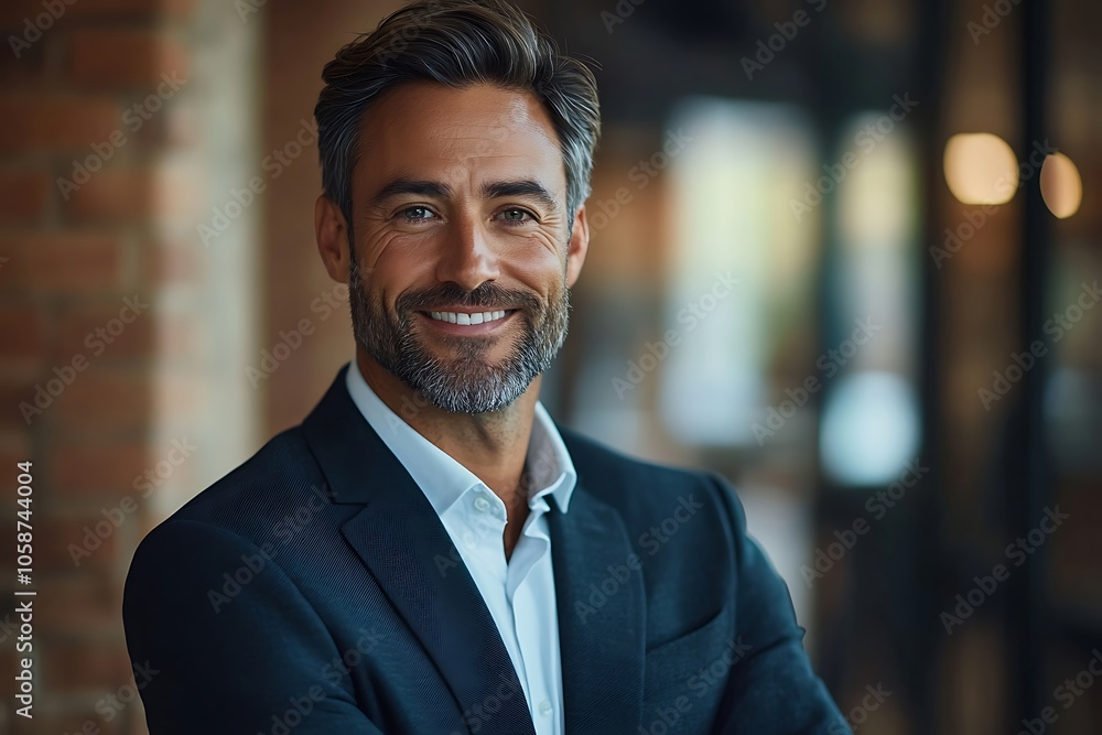 Confident Mature Executive in Suit, Office Setting Confident Mature Executive in Suit, Office Setting