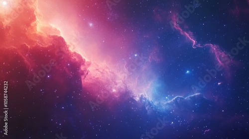 A colorful space with a purple cloud and blue and red clouds
