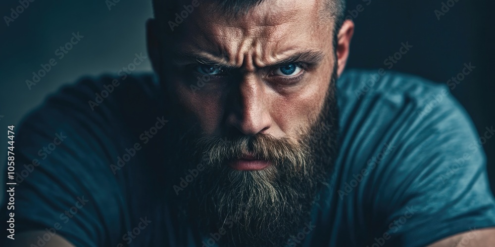 A focused man with a beard is feeling intense emotions of jealousy and anger, displaying a strong concentration on these feelings. A focused man with a beard is feeling intense emotions of jealousy and anger, displaying a strong concentration on these feelings.