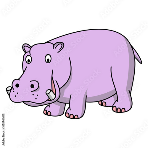 Ippopotamo rosa che ride. Disegno simpatico stile fumetto vettoriale editabile