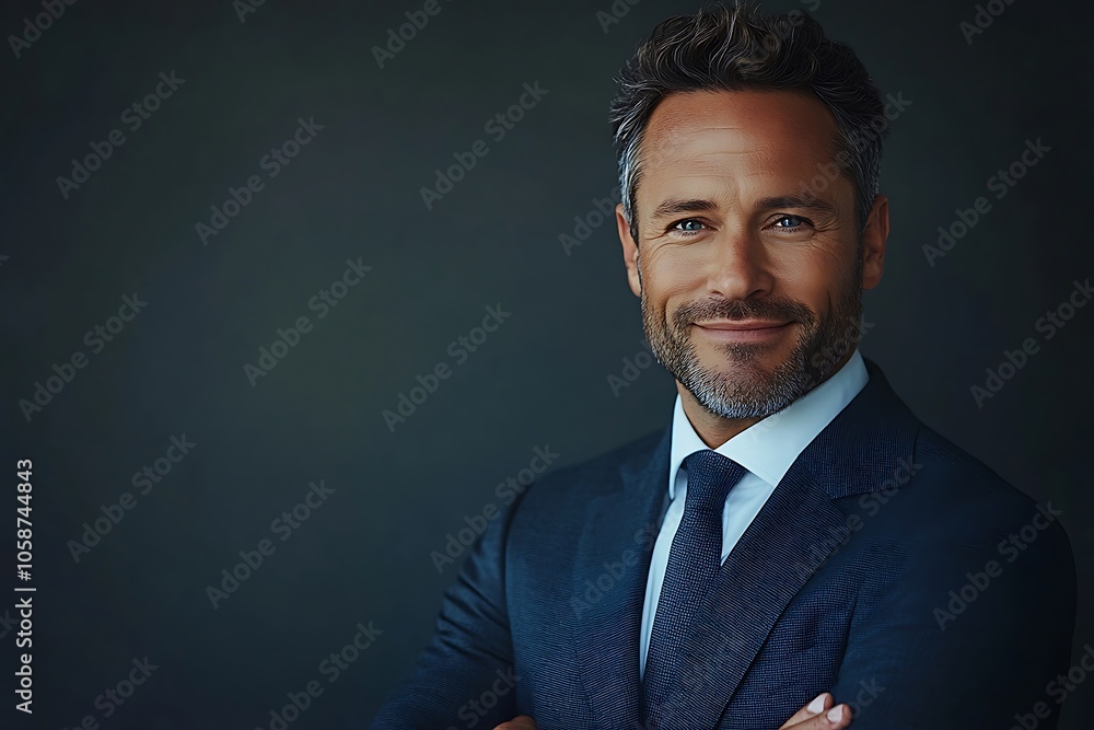 Confident Middle-Aged Man in Blue Suit and White Shirt Headshot Confident Middle-Aged Man in Blue Suit and White Shirt Headshot