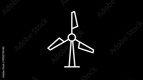 Wind turbine animated line icon. White color line icon animation. 4K video with transparent background