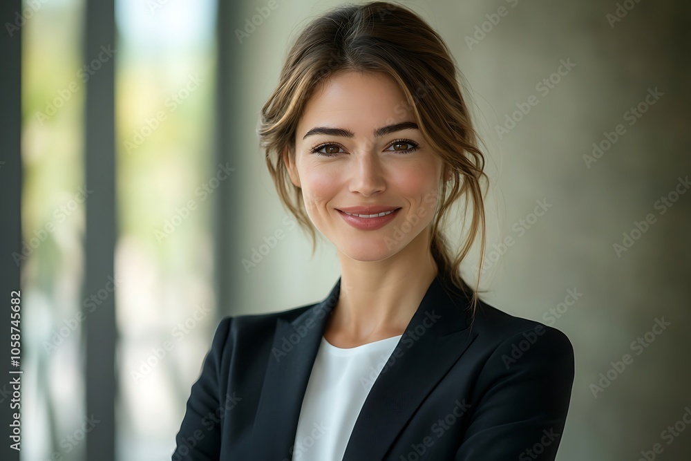 Confident Woman in Black Blazer and White Shirt Smiling Confident Woman in Black Blazer and White Shirt Smiling