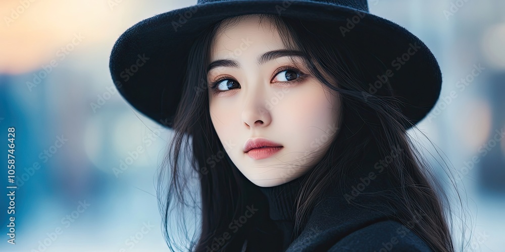 Chic young Chinese lady dressed in sophisticated and fashionable winter clothing, showcasing her elegance and style during the cold season. Chic young Chinese lady dressed in sophisticated and fashionable winter clothing, showcasing her elegance and style during the cold season.
