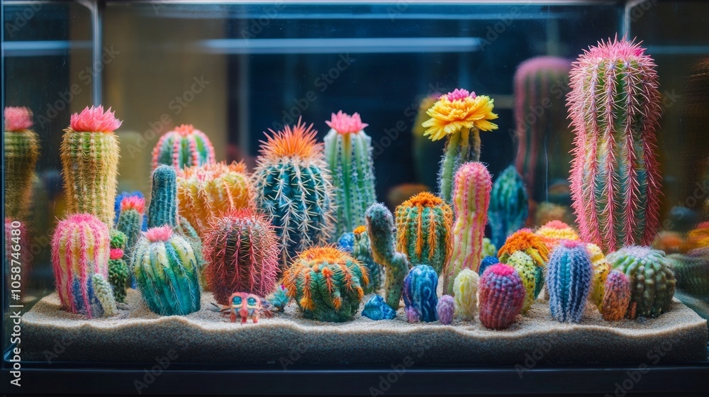 Fototapeta premium A tank with many different colored cacti