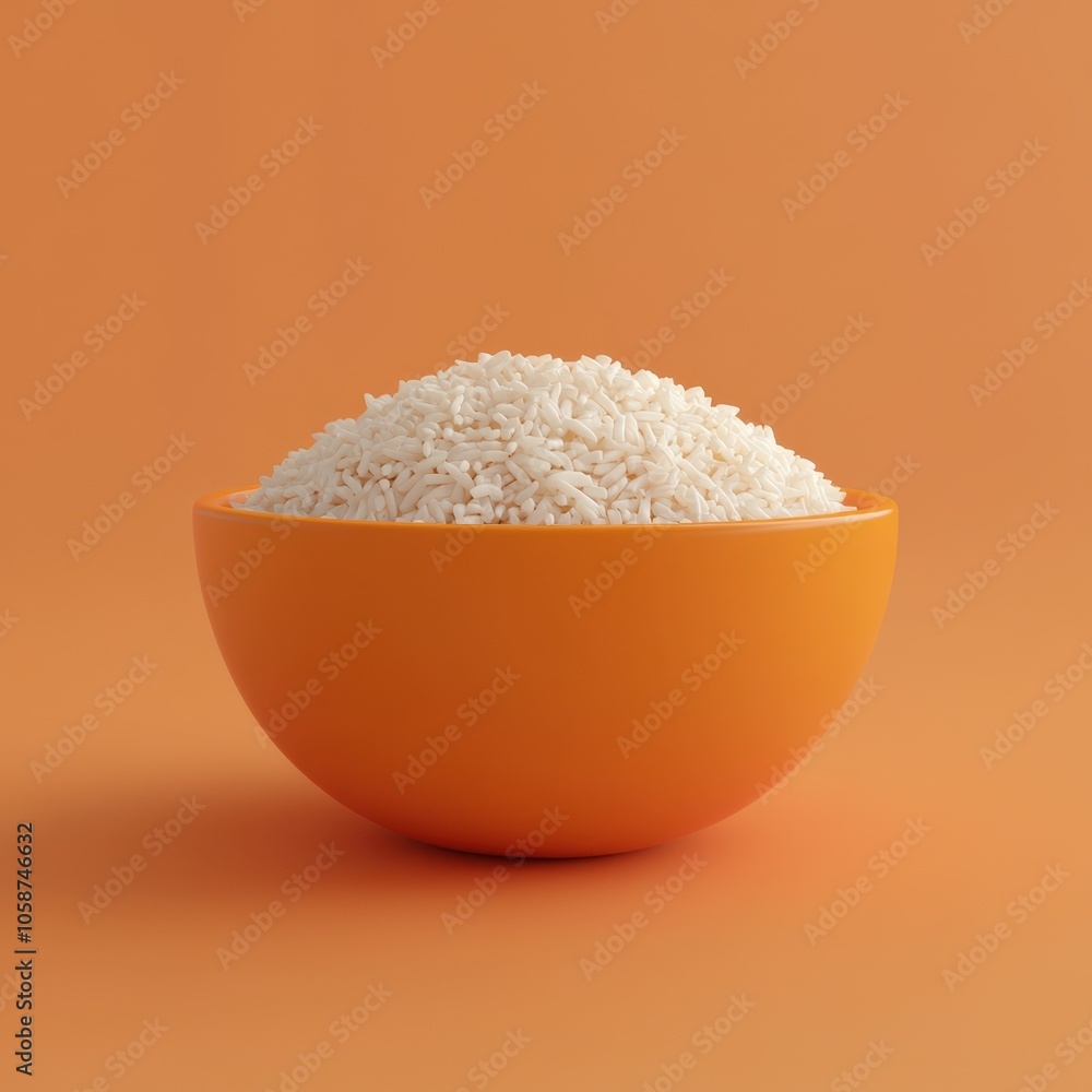Bowl of Fluffy White Rice Against Warm Orange Background Bowl of Fluffy White Rice Against Warm Orange Background