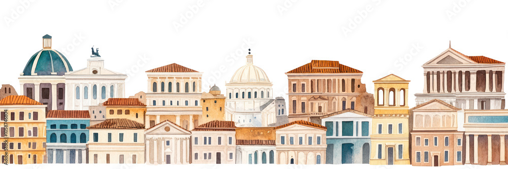 Fototapeta premium PNG Rome city buildings architecture illustration watercolor.