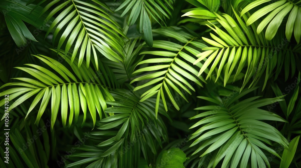 Close up texture of vibrant green leaves showcasing a tropical nature background featuring lush palm foliage Close up texture of vibrant green leaves showcasing a tropical nature background featuring lush palm foliage