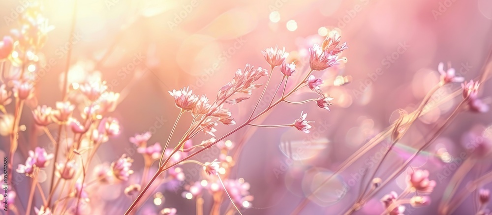 Fototapeta premium Soft Focus Little Pink Grass Flower Blooming Spring Nature Background