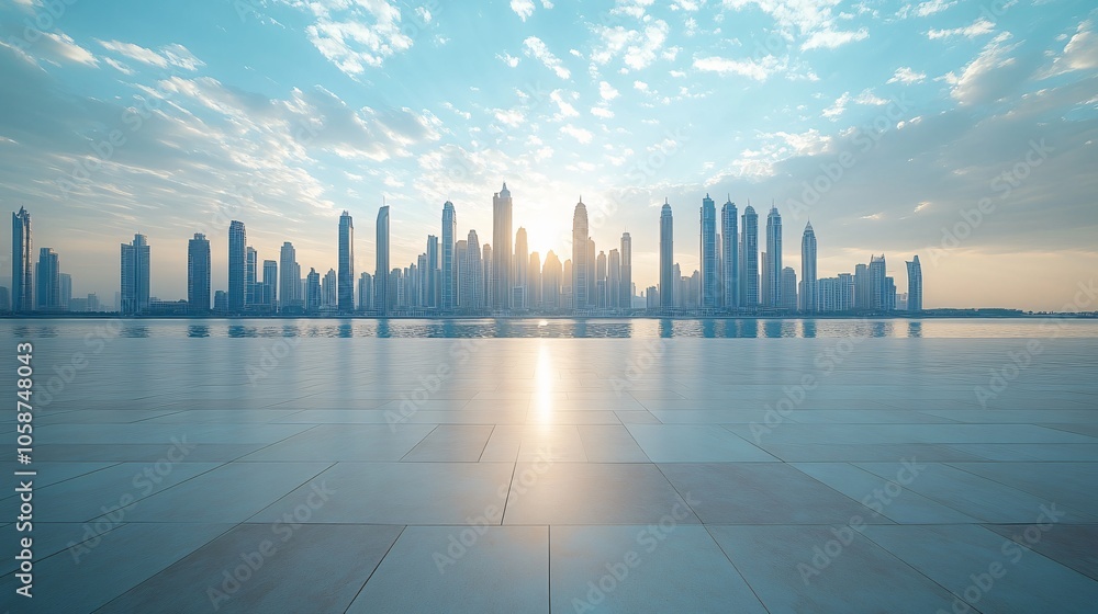 Manhattan, Dubai, Shanghai, and Hong Kong City Centers with Platforms, Roads, Parking Lots, and Brick Pavements for Car Advertisement Background Manhattan, Dubai, Shanghai, and Hong Kong City Centers with Platforms, Roads, Parking Lots, and Brick Pavements for Car Advertisement Background