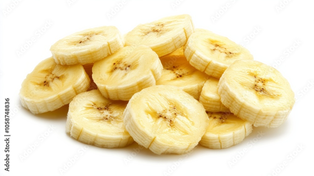 A bunch of bananas are sliced and piled on top of each other A bunch of bananas are sliced and piled on top of each other