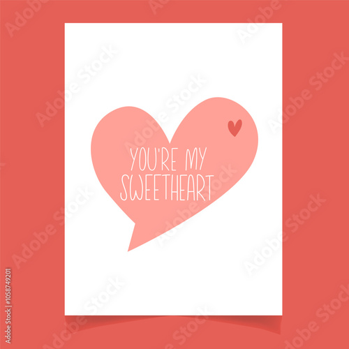 Happy Valentines day greeting card with speech buble with handwritten quote