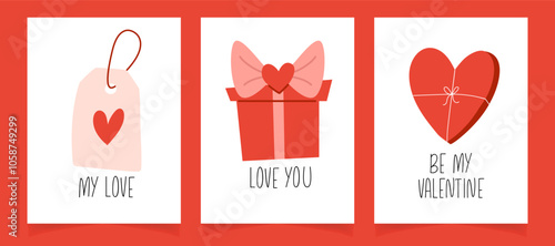 Valentines Day card set with hand drawn lettering and elements. Ideal for Valentines Day postcards