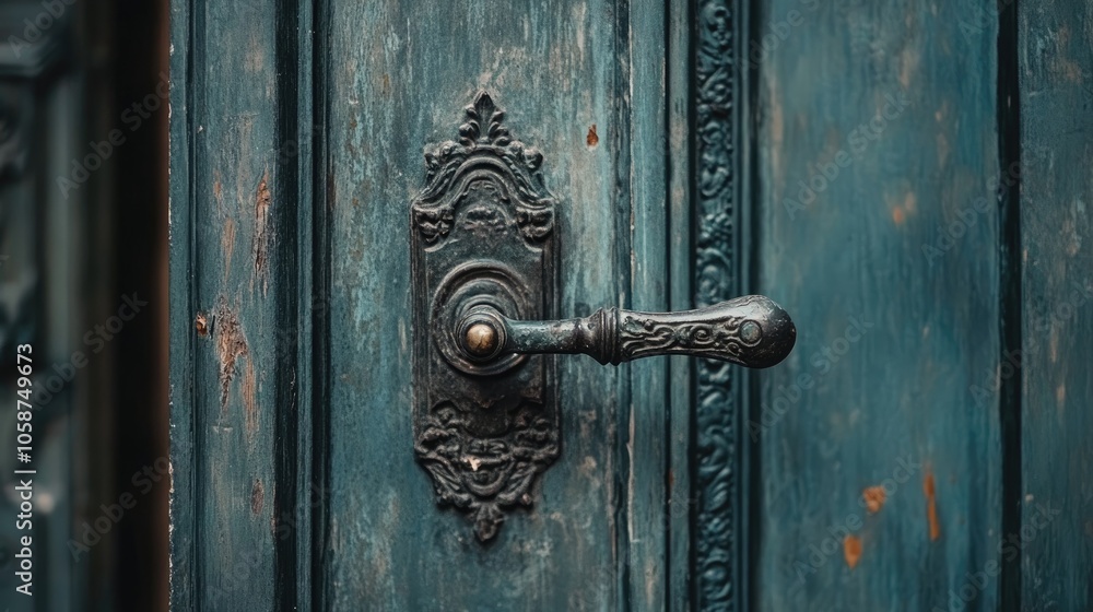 Fototapeta premium Rustic vintage handle on an ornate church or town hall door