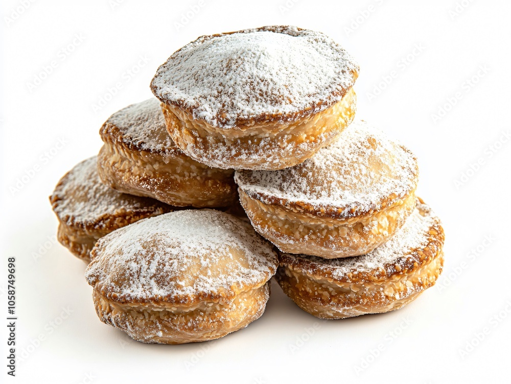 Mini Mince Pies with Powdered Sugar Dusting, Isolated on White Background Mini Mince Pies with Powdered Sugar Dusting, Isolated on White Background