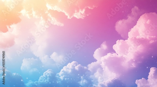 A colorful sky with clouds and stars
