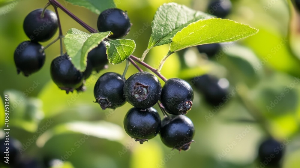 A bunch of black berries on a tree branch A bunch of black berries on a tree branch
