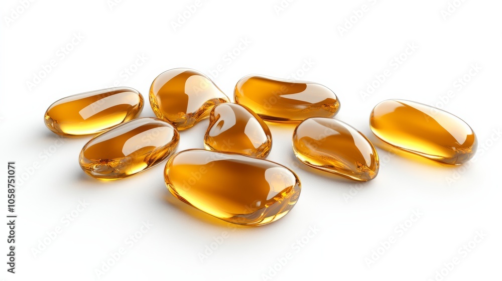 Golden oil drops are isolated on a white background Golden oil drops are isolated on a white background