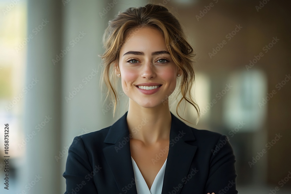 Confident Young Businesswoman in a Suit Smiling Portrait Confident Young Businesswoman in a Suit Smiling Portrait