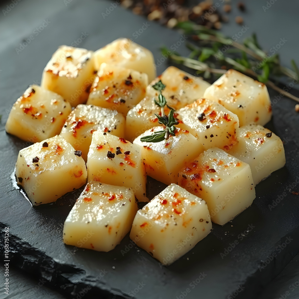 Photo of Fried Halloumi Cheese with Spices and Thyme Photo of Fried Halloumi Cheese with Spices and Thyme