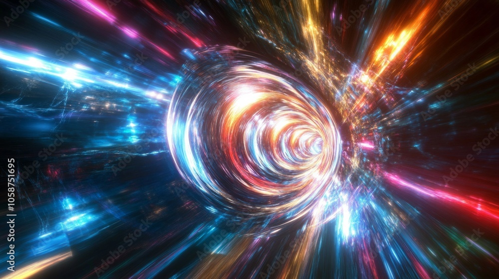 Obraz premium A colorful tunnel with a bright blue light at the end