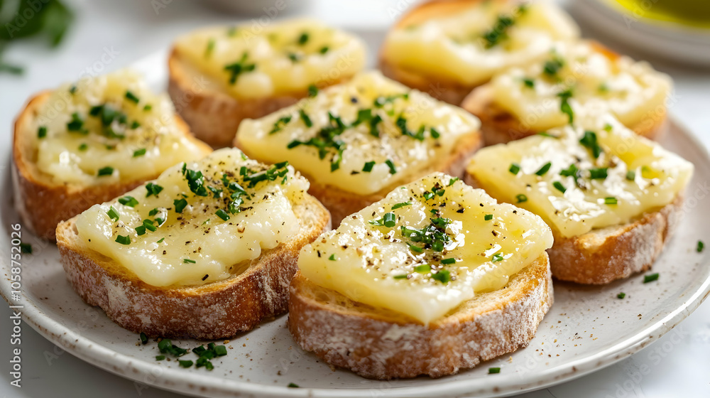 Photo Melted Cheese and Chive Toasts Photo Melted Cheese and Chive Toasts