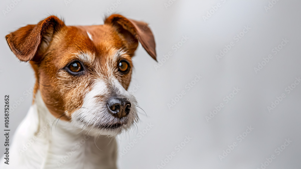 Portrait of an alert Jack Russell Terrier on a bright studio background with space for text, focusing on dog food or pet care. Portrait of an alert Jack Russell Terrier on a bright studio background with space for text, focusing on dog food or pet care.